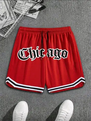 Chicago 로고 빨간색 스포츠 숏팬츠