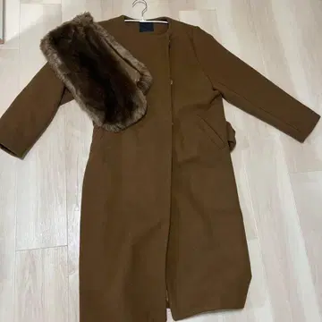 KBF 브라운 롱 코트 퍼 포함