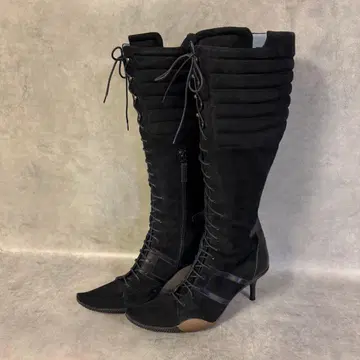 [ 레어 ] BARRY 블랙 레이스업 스웨이드 롱 부츠