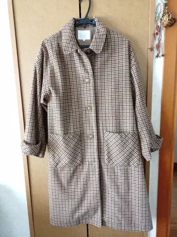 ehka sopo 체크 무늬 롱 코트 (브라운 계열)