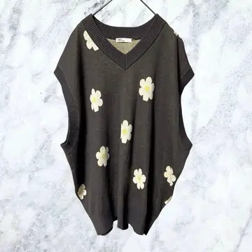 12626 크라프트 스탠다드 부티크 꽃무늬 자카드 니트 베스트 그레이