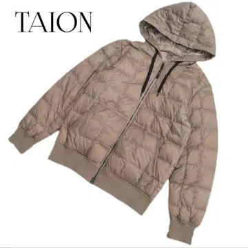 [레어] TAION 후드 부착 리브 사양 퀼팅 다운 파카 베이지