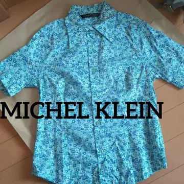 [새상품급] MICHEL KLEIN 미쉘클랑 꽃무늬 반팔 셔츠 블루 M