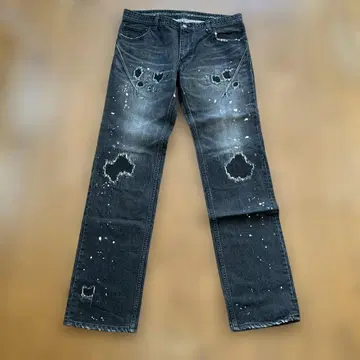 넘버나인 [ 복각판 ] 데미지 가공 스트레이트 데님 다크 그레이