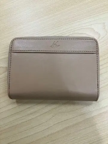 베이지 접이식 지갑 소가죽 (미사용 새상품)