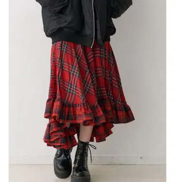 크레이지 체크 프릴 스커트 레드