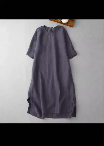 린넨 코튼 원피스 M 퍼플 내추럴 반팔 루즈핏