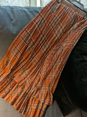 Vin 브라운 체크 비대칭 플리츠 스커트