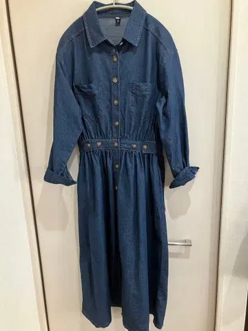 데님 셔츠 원피스 긴팔 사이드 슬릿