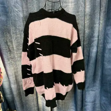 보더 긴팔 니트 스웨터 펑크 서브컬쳐 y2k 핑크 블랙