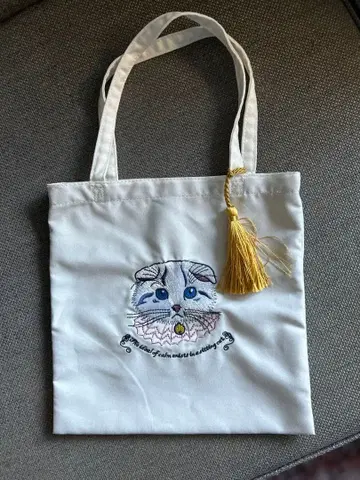 자수 고양이 디자인 미니 토트백