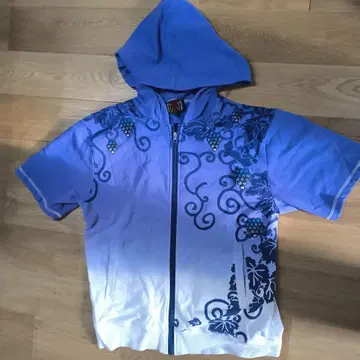 후드 부착 반팔 집업 후드티 / 일본풍 패턴 / 포도