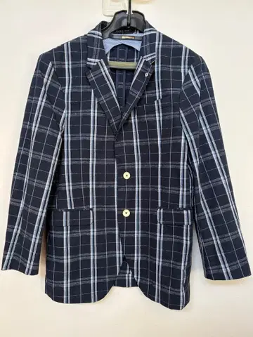 네이비 체크 무늬 테일러드 자켓 사이즈 50