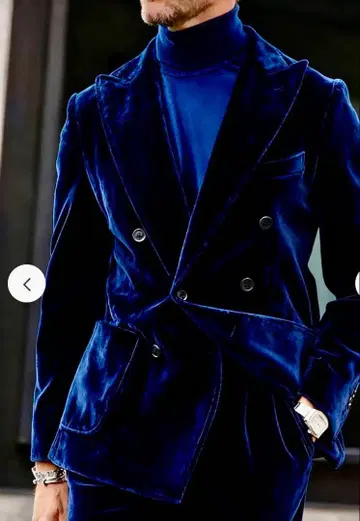 네이비 벨벳 더블 브레스트 자켓 수트