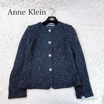 컨디션 최상 언클라인 트위드 노카라 자켓 네이비 포멀 L