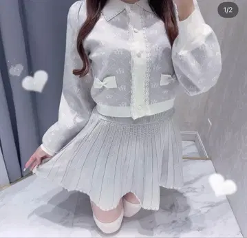 로고 플리츠 니트 셋업 아이스 그레이 evelyn