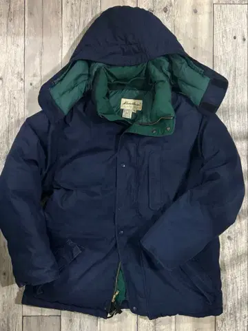 에디 바우어 다운 자켓 후드 부착 네이비 그린 L