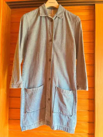 [ ZARA ] 데님 롱 자켓 블루 버튼 업