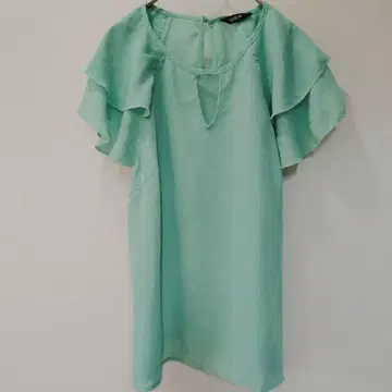 SHEIN 쉬인 반팔 상의 M 민트 그린 프릴 키홀