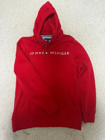 TOMMY HILFIGER 레드 후드 부착 후드티 M 빨간색 남성용