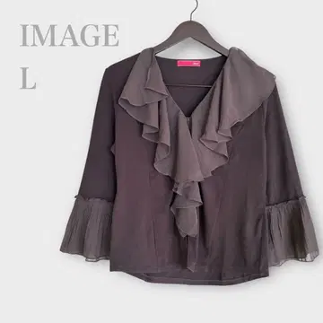 이마쥬 프릴 블라우스 가디건 플리츠 소매 브라운 L 페미닌