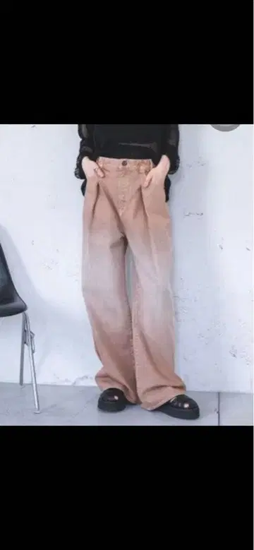 JEANASIS 베이지 하이웨스트 와이드 데님 팬츠