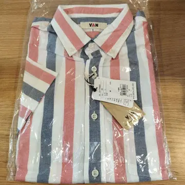 VAN 반팔 셔츠 L 빨간색, 파란색, 흰색 스트라이프