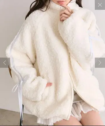 올리브 데 올리브 소매 리본 보아 블루종 화이트 스카이블루