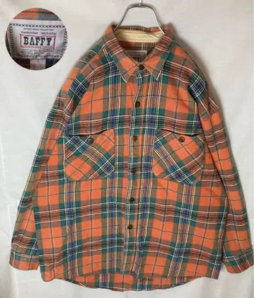 레트로 구제 의류 오렌지 멀티 컬러 체크 디자인 코튼 셔츠 루즈한 사이즈