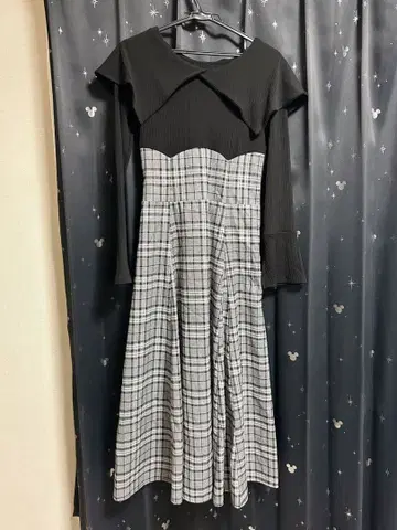 dazzlin 빅 칼라 체크 코르셋 원피스 그레이 M