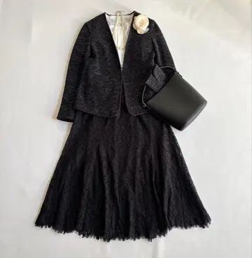 그린 라벨 노카라 트위드 셋업 졸업식 입학식 블랙 M