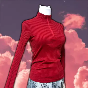 가격 인하 y2k 헤이세이 갸루 하프 지퍼 레드 타이트 터틀넥 스웨터