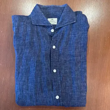 BORRELLI 다크 블루 린넨 셔츠 L 사이즈