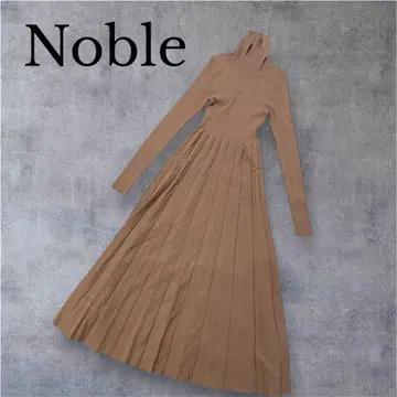 노블 리브 터틀 니트 원피스 플리츠 베이지 롱