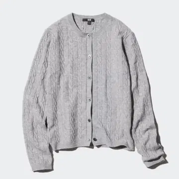 유니클로 케이블 크루넥 가디건 그레이 L