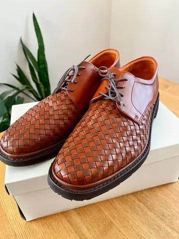 브라운 가죽 메쉬 뜨개질 신사 신발 25.5cm foot saloon