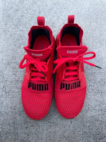 PUMA 메쉬 하이컷 스니커즈 레드