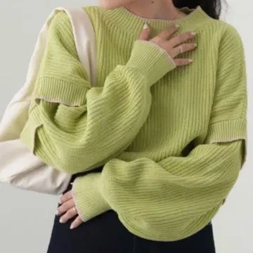 미사용 새상품 CIAOPANIC TYPY 하이넥 편직 배색 니트 그린