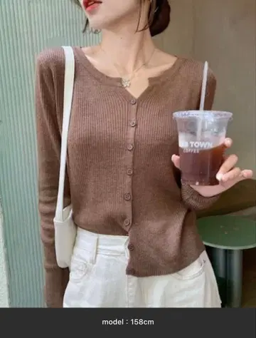 [ 미사용 새상품 택 포함 ] yuue' 브라운 리브 긴팔 가디건