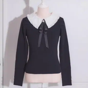 pium 피움 프릴 칼라 리본 타이 니트 블랙