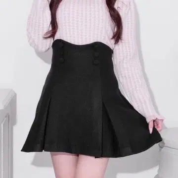 pium 피움 하이웨스트 박스 턱 미니 스커트 블랙