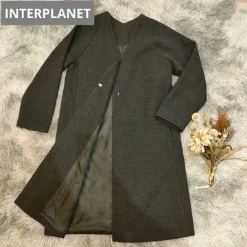새상품급 인터플래닛 롱 코트 F 사이즈 울 노카라 그레이