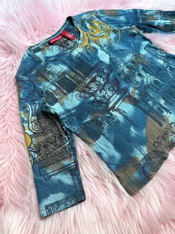 아트 프린트 T셔츠 y2k 헤이세이 갸루 그런지 그래픽