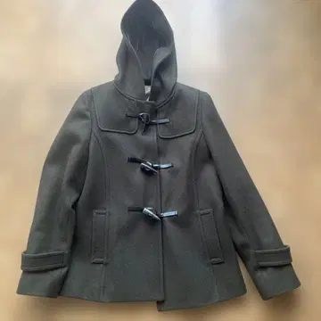 다크 그린 후드 부착 더플 코트