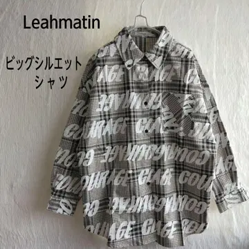 빅 셔츠 로고 프린트 빅 사이즈 새상품급 체크 그레이 계열