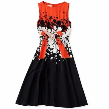 플라워 프린트 슬리브리스 무릎 기장 원피스