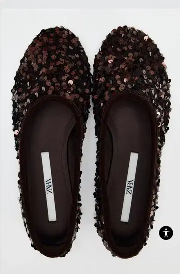 새상품 ZARA 스팽글 플랫슈즈 브라운