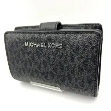 미사용 마이클코어스 2단 스몰 지갑 접이식 지갑 시그니처 PVC 블랙