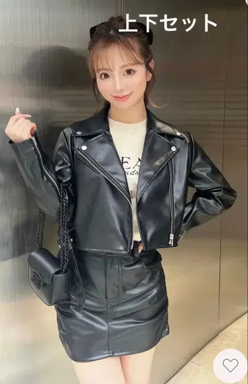 다리치 라이더 자켓 개더 가죽 스커트 2세트