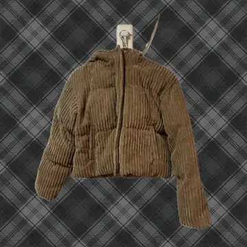 브라운 코듀로이 후드 부착 다운 자켓